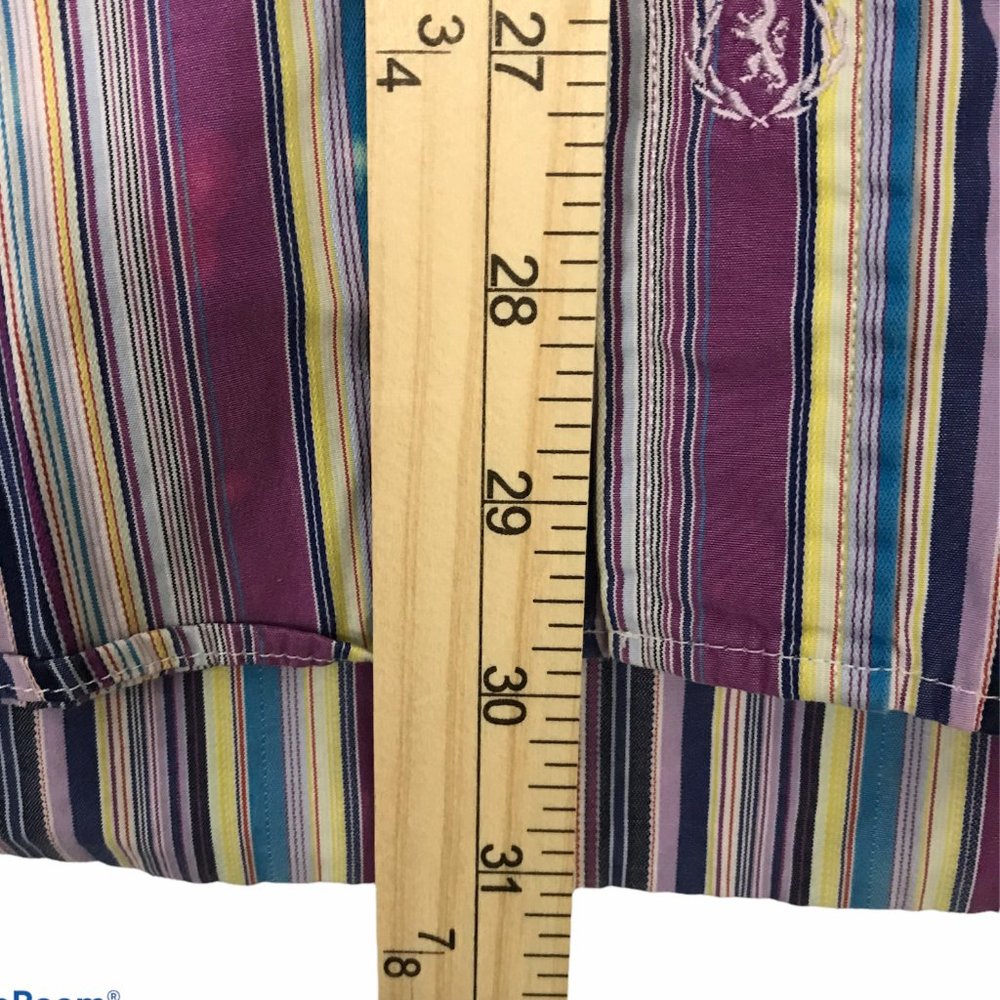 BUGATCHI Mens L Cotton Button Down Fitted Dress Shirt Flip Cuffs Purple Stripes - Picture 9 of 12